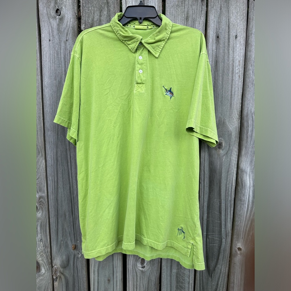 Guy Harvey Vintage Blue Water Lime Green Polo XL EUC